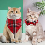 Adjustable British Grid Pattern Cat Bow Tie Bandana Collar - GreenFur