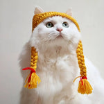 Adjustable Handmade Braided Wig Hat for Cats - GreenFur