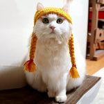Adjustable Handmade Braided Wig Hat for Cats - GreenFur