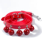 Adjustable PU Leather Pet Collar and Leash Set with 5 Bells - GreenFur