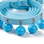 Adjustable PU Leather Pet Collar and Leash Set with 5 Bells - GreenFur