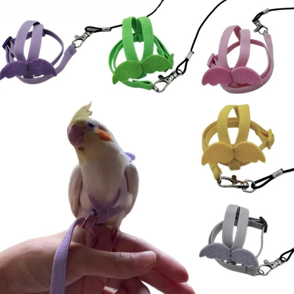 Adjustable Ultralight Durable Polyester Bird Harness Leash Set - GreenFur