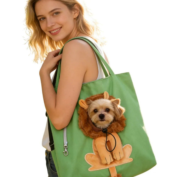 Adorable Cartoon Lion Design Pet Outdoor Bag - GreenFur