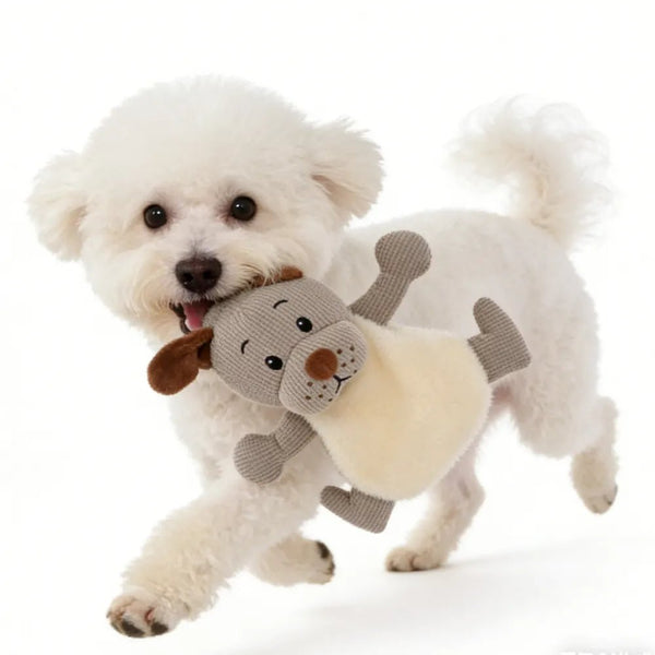 Adorable Companion Waffle Grey Dog Squeaky Plush Toy - GreenFur