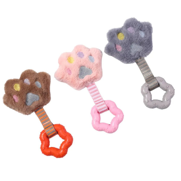 Adorable Squeaky Dog Toy Dog Paw Plush Toy with Chew Ring - GreenFur