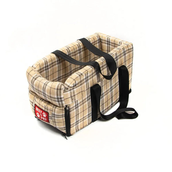 All - Season Portable Plaid Pet Car Seat Bed with Handle - GreenFur