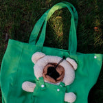 Bear - Patterned Portable Outdoor Cat Handbag - GreenFur