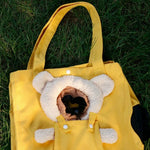 Bear - Patterned Portable Outdoor Cat Handbag - GreenFur