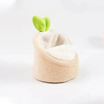 Beige Cute Hamster Warm Bed Cave House with Green Leaves, Beige - GreenFur