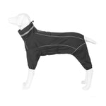 Black Grey Side Zipper Four Legged Reflective Strip Dog Warm Suit - GreenFur