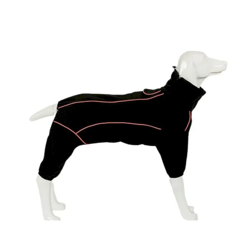 Black Grey Side Zipper Four Legged Reflective Strip Dog Warm Suit - GreenFur