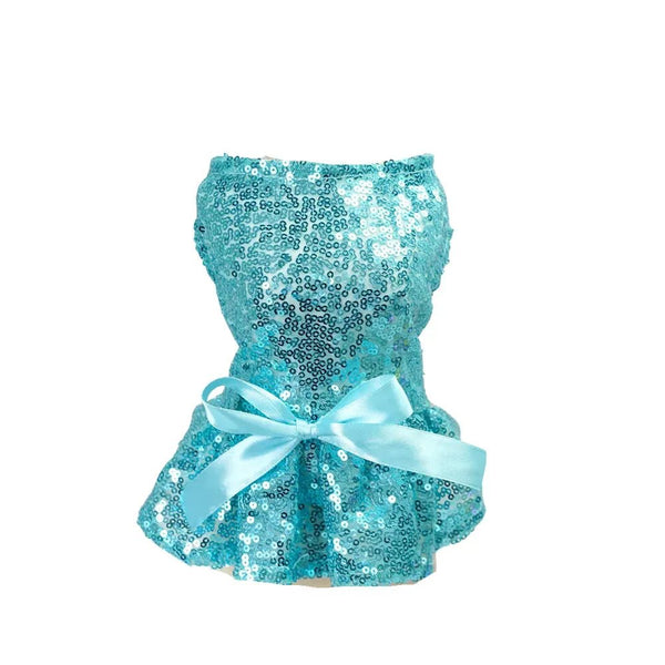 Blue Color Sequin Dog and Cat Dress Wedding Gown for Pets - GreenFur