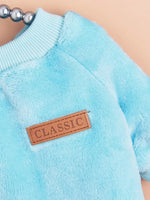 Blue Fleece Lined Flannel Dog Pullover with Leather Patch - GreenFur