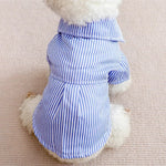 Blue Striped Pet T Shirt with Bow Tie Collar - GreenFur
