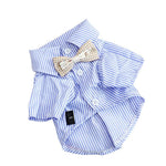 Blue Striped Pet T Shirt with Bow Tie Collar - GreenFur