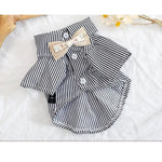 Blue Striped Pet T Shirt with Bow Tie Collar - GreenFur