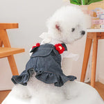 Breathable Little Red Flower Denim Dog Dress - GreenFur