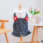 Breathable Little Red Flower Denim Dog Dress - GreenFur