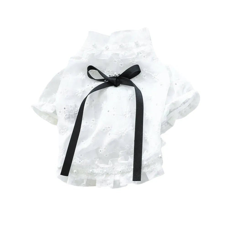 Breathable Ruffle Collar Peal Decor Princess Shirt Dress for Dogs - GreenFur