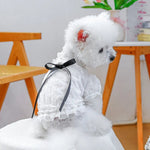 Breathable Ruffle Collar Peal Decor Princess Shirt Dress for Dogs - GreenFur