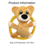 Brown Bear Stuffed Dog Toy Squeaky Rope Knot Frisbee - GreenFur