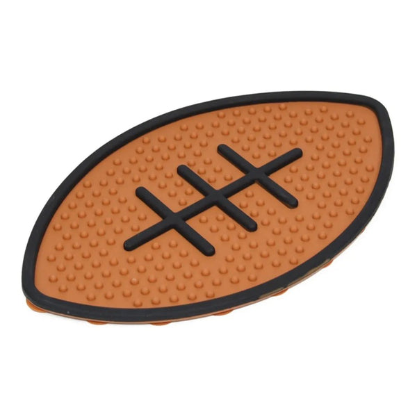 Brown Rugby Style Silicone Pet Licking Mat with Suction Cups - GreenFur