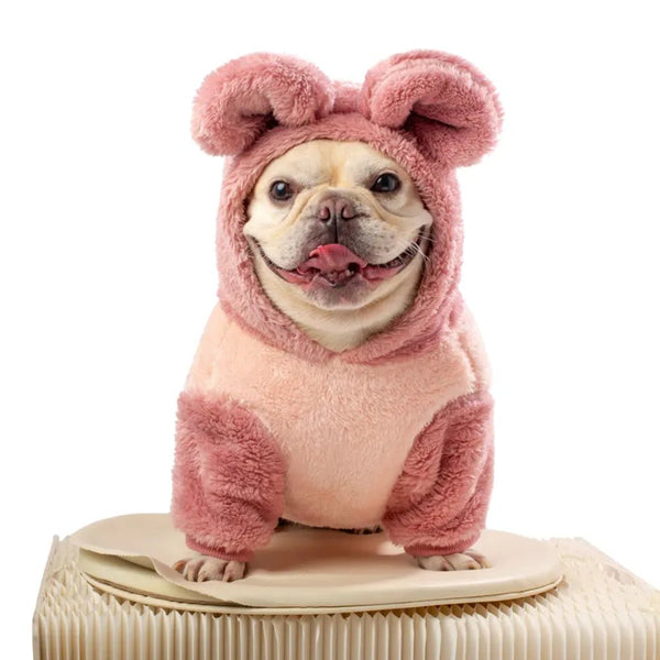 Bunny Shape Thickened Warm Dog Cute Clothes, Pink - GreenFur
