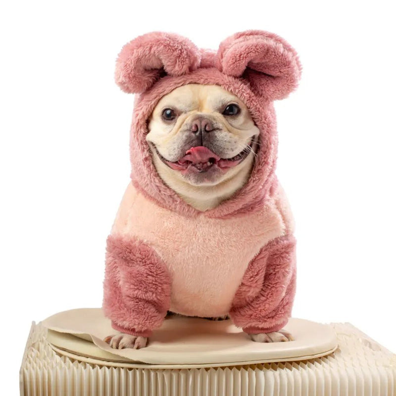 Bunny Shape Thickened Warm Dog Cute Clothes, Pink - GreenFur