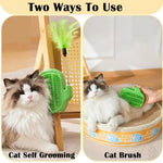 Cactus Style Cat Self Groomer Brush with Feather Toy - GreenFur
