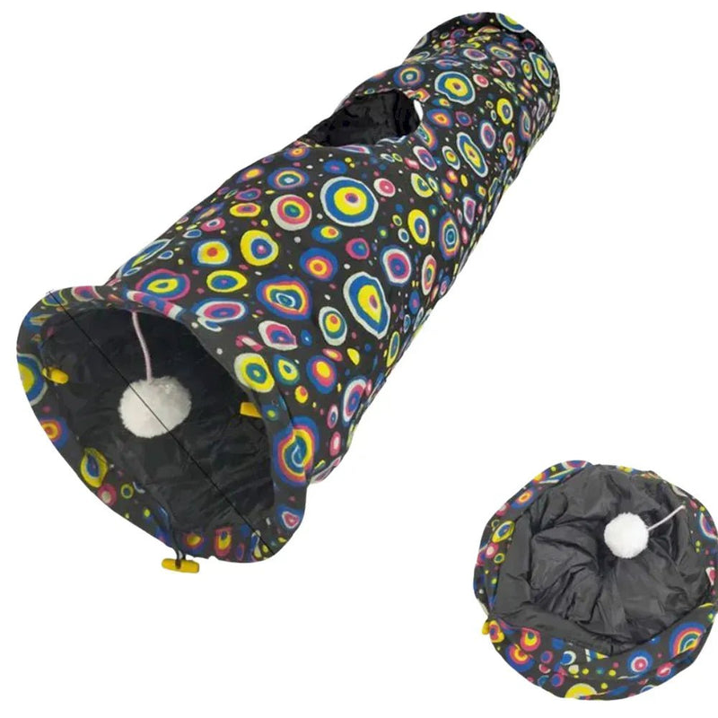 Canvas Fabric Circle Print Collapsible Cat Tunnel Crinkle - GreenFur