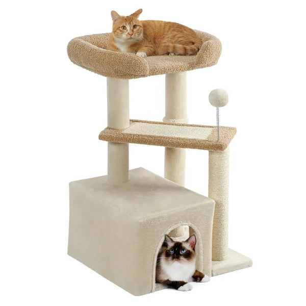 Carpet Cat Tree Cute Multi - Level Kitty Tower for Indoor Cats - GreenFur