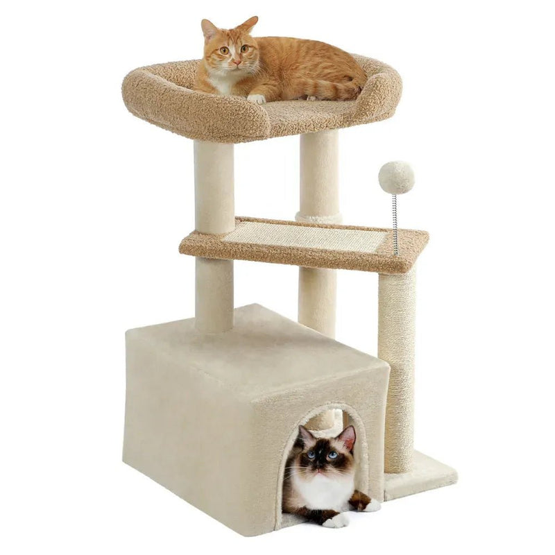 Carpet Cat Tree Cute Multi - Level Kitty Tower for Indoor Cats - GreenFur