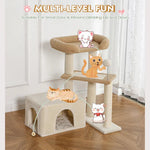 Carpet Cat Tree Cute Multi - Level Kitty Tower for Indoor Cats - GreenFur