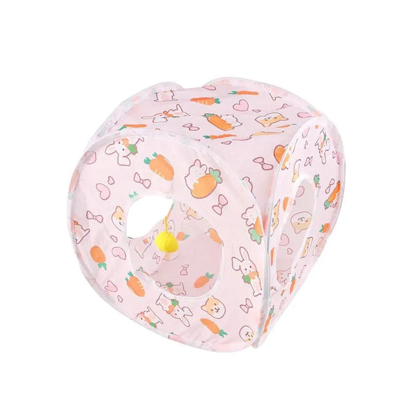 Carrot Cat Tunnel Square Design Foldable Small Animal Play Tube - GreenFur