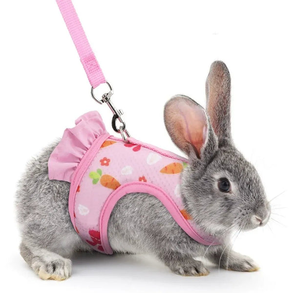 Carrot Printed Rabbit Harness with Nylon Leash for Small Animals - GreenFur