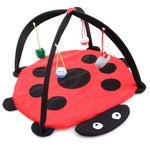 Cartoon Cat Play Mat Tent with Bell Toy Ladybug Bee Butterfly - GreenFur