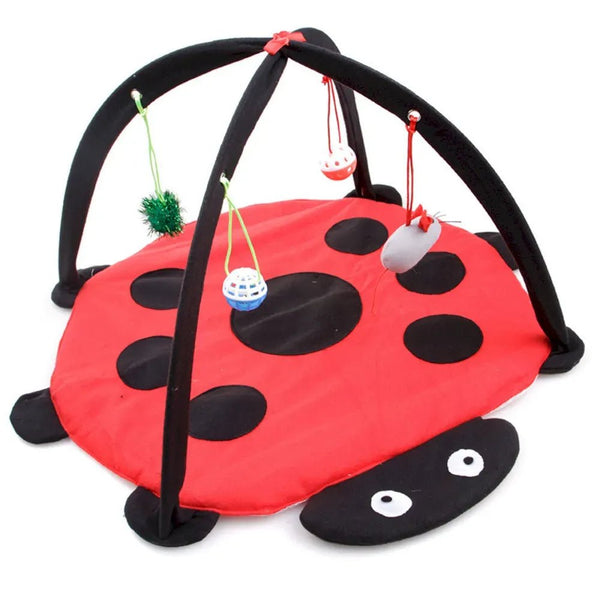 Cartoon Cat Play Mat Tent with Bell Toy Ladybug Bee Butterfly - GreenFur