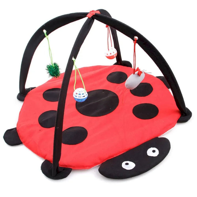 Cartoon Cat Play Mat Tent with Bell Toy Ladybug Bee Butterfly - GreenFur