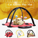 Cartoon Cat Play Mat Tent with Bell Toy Ladybug Bee Butterfly - GreenFur