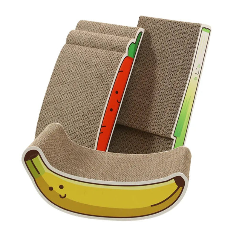 Cartoon Design Corrugated Cardboard Cat Scratcher with Catnip - GreenFur