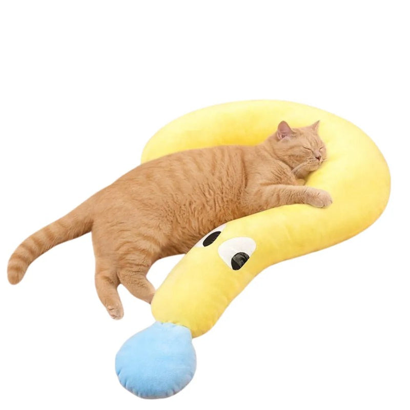Cartoon Question Mark Cat Pillow Toy Soft Plush Hug Pet Bed - GreenFur