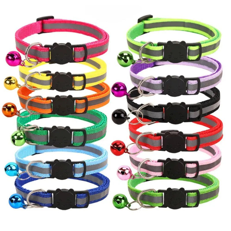 Cat Collar Reflective Safety Buckle Bell Round Ear Design - GreenFur