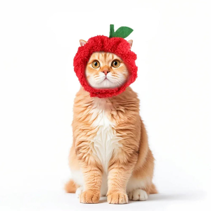 Cat Costume Apple Shaped Hat Soft Plush Cat Cap - GreenFur
