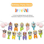 Cat Face and Paw Print Cat Theme Happy Birthday Banner - GreenFur