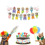 Cat Face and Paw Print Cat Theme Happy Birthday Banner - GreenFur