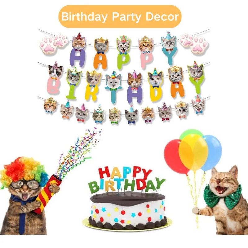 Cat Face Funny Decor Cat Birthday Banner - GreenFur