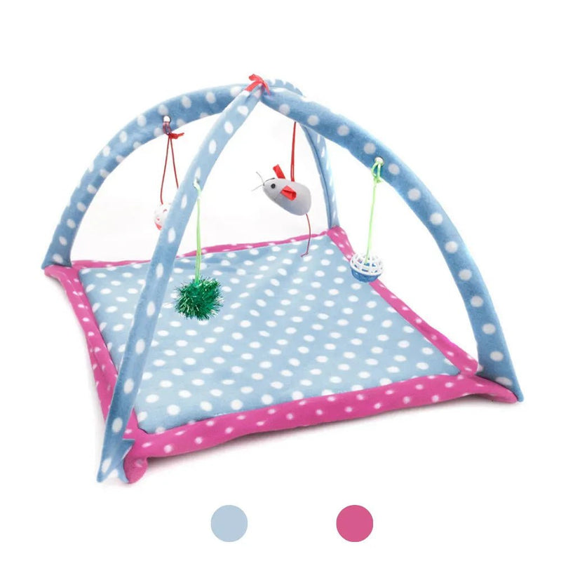 Cat Play Mat Breathable Polka Dot Tent Bed with Jingle Toy - GreenFur