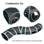 Cat Tunnel Toy Foldable Interactive Blue Black Combination Tube - GreenFur