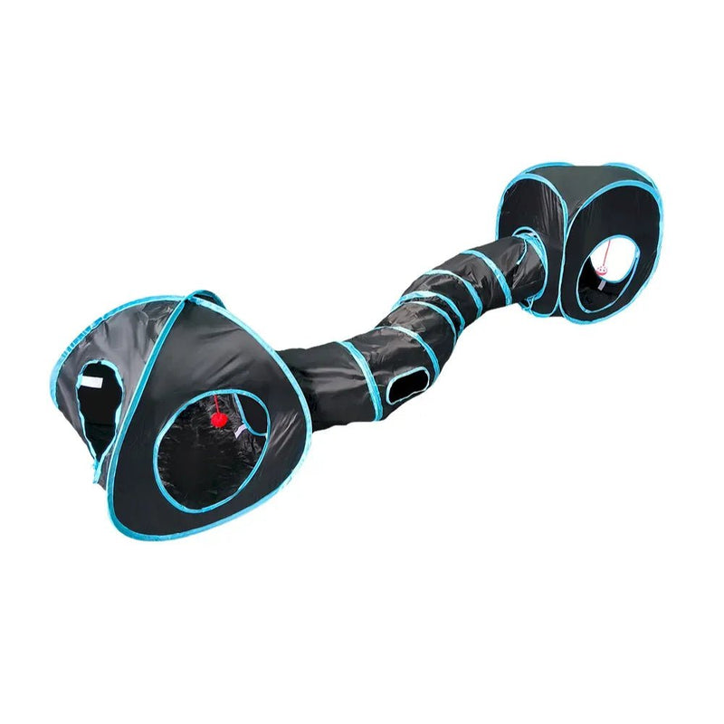 Cat Tunnel Toy Foldable Interactive Blue Black Combination Tube - GreenFur