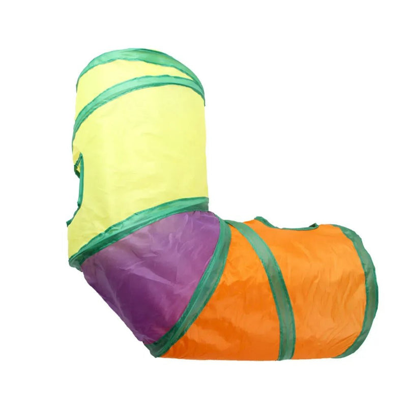 Cat Tunnel Toy Foldable L Shape Rainbow Connectable Play Tube - GreenFur